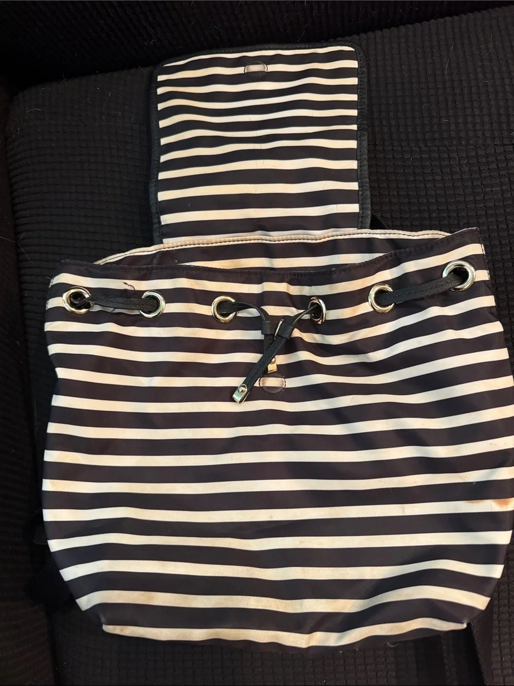 kate spade Black and White Striped Nylon Backpack